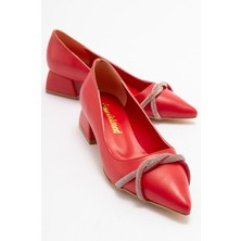 Ccway Çapraz Taşlı Kadın Topuklu Ayakkabı KIRMIZI CİLT