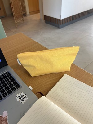 Sumicorn Design Soft Sarı Yıkanabilir Fermuarlı Tek Gözlü Bez Kalemlik Kalem Kutusu Cüzdan Makyaj Çantası