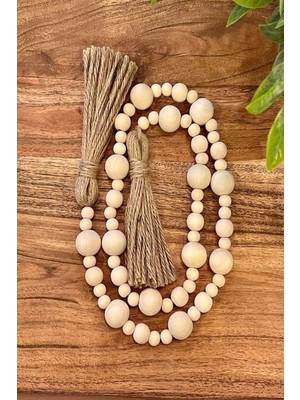 Emtory Home 80CM Ahşap Doğal Boncuklu Bohem Dekoratif Süs