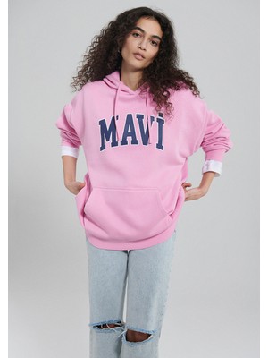 Mavi Logo Baskılı Kapüşonlu Pembe Sweatshirt 1600361-71038