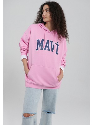 Mavi Logo Baskılı Kapüşonlu Pembe Sweatshirt 1600361-71038