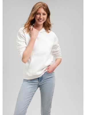 Mavi Kapüşonlu Beyaz Basic Sweatshirt 167299-70057