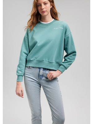 Mavi Nakış Detaylı Yeşil Sweatshirt 1S10074-71823