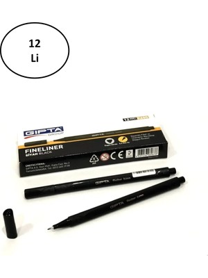 Gıpta Fineliner Ince Keçe Uçlu Kalem 0,4 mm Karton Kutu Üçgen Siyah (12 Li Paket)