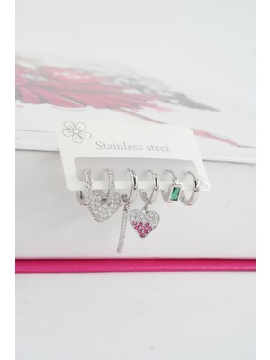 By Zeyna Aksesuar Kadın Vip Seri Özel Tasarım Baget Zirkon Taşlı 6'lı Küpe Seti