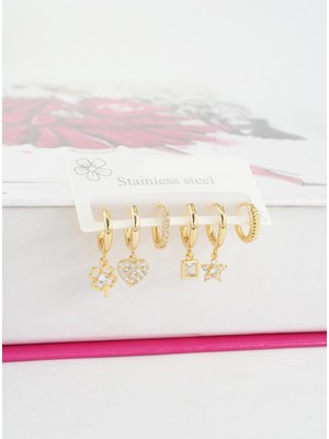 By Zeyna Aksesuar Kadın Vip Seri Özel Tasarım Baget Zirkon Taşlı 6'lı Küpe Seti