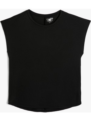 Koton Basic Kolsuz Spor Tişört Düşük Omuz Kalça Boy Bisiklet Yaka