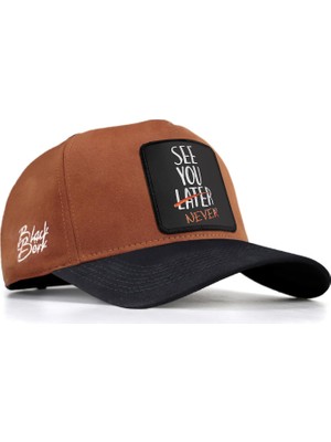 BlackBörk V1 Baseball See You Later Never - 2 Kod Logolu Unisex Camel-Lacivert Siperli Şapka (Cap)
