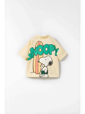 NSE  Bebek & Çocuk Snoopy Baskılı Pamuklu Polo Yaka T-Shirt ve Şort Alt Üst Takım