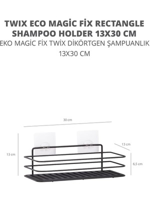 Okyanus Home Siyah Eko Magic Fix Sihirli Yapışkan Twix Banyo Rafı - 13X30CM