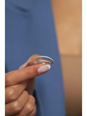 Roza Silver Zirkon Taşlı Beyaz Minimal Tamtur Gümüş Yüzük