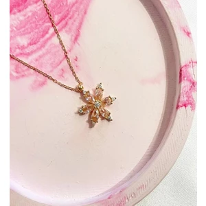 Pembe Taşlı Lotus Kolye 925 Ayar Gümüş