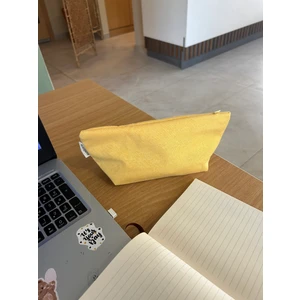 Sumicorn Design Soft Sarı Yıkanabilir Fermuarlı Tek Gözlü Bez Kalemlik Kalem Kutusu Cüzdan Makyaj Çantası
