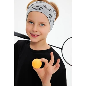 Gri Erkek Pamuklu Penye, Kaymaz, Terletmez, Ultra Hafif,  Esnek Panda Desenli Saç Bandı Bandana