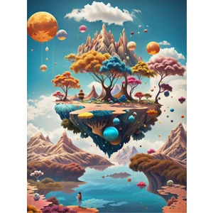 Renkli Baskılı Sayılarla Boyama Hobi Seti Çerçeveli 60 x 75 cm Gökyüzündeki Ağaç