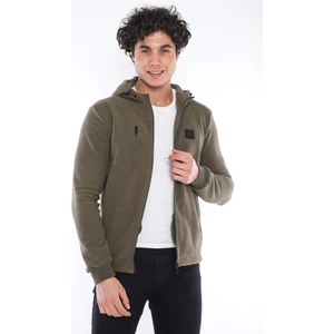 Haki Erkek Slimfit Kalın 3 Cepli Kapüşonlu Spor Polar 6703