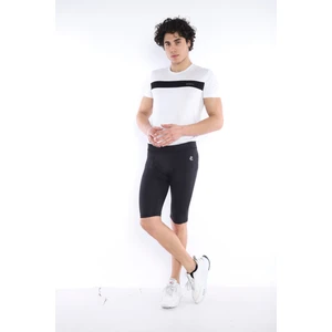 Siyah Erkek Mikro Dalgıç Kumaş Baskılı Kısa Fitnes Tayt B1130