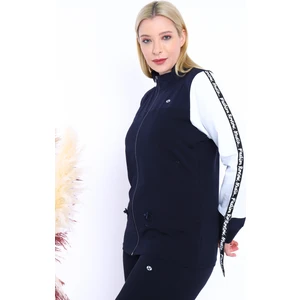Kadın Lacivert Battal/Büyük Beden Dik Yaka 4 Mevsim Süper 2 İplik Spor Eşofman Takımı 6559