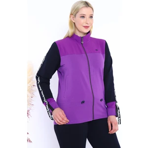 Kadın Koyu Lila Battal/Büyük Beden Dik Yaka 4 Mevsim Süper 2 İplik Spor Eşofman Takımı 6559