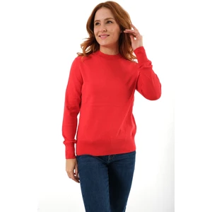 Trist Star Kadın Kırmızı %100 Organik Pamuk Bisiklet Yaka Triko Kazak Bluz TRIST-6101