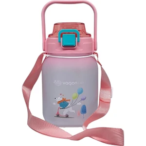 VGN2275-T Pembe 1100ML Çocuk Pipetli/pipetsiz Kullanım Su Matarası -Askılı- -Çıkartma Hediyeli