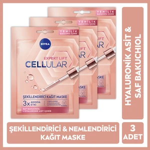 NIVEA Cellular Doğal Retinol Alternatifi Saf Bakuchiol, Hyaluronik Asit içeren Yüz Kağıt Maske x3 Adet