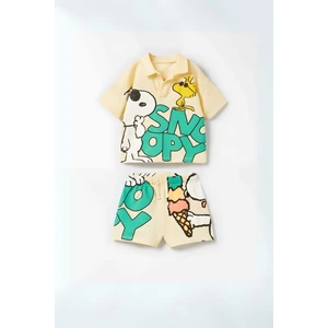 Bebek & Çocuk Snoopy Baskılı Pamuklu Polo Yaka T-Shirt ve Şort Alt Üst Takım