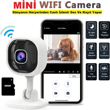 Ucuzcu Market Mini Wifi Kamera + 32GB Hafıza Kart ile Birlikte (Hareket Algılama + Dünyanın Her