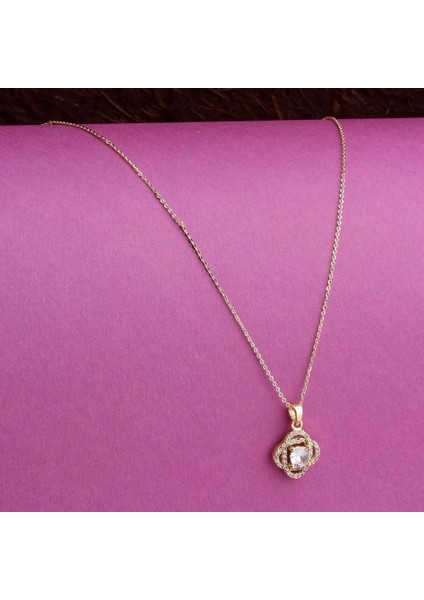 Girdap Desenli Zirkon Kolye Gold 925 Ayar Kolye