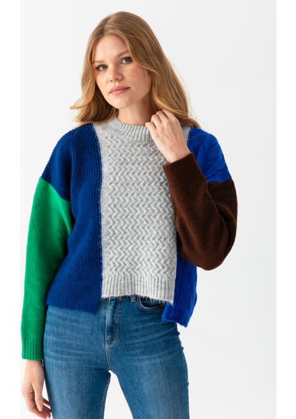 Blok Renkli Crop Kazak fiyatları