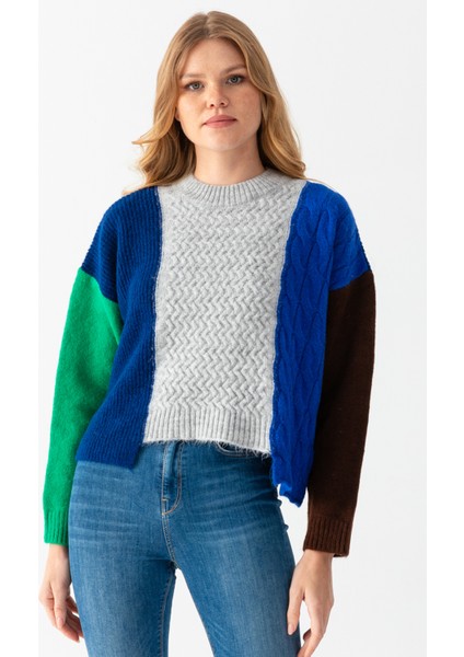 Blok Renkli Crop Kazak indirimleri