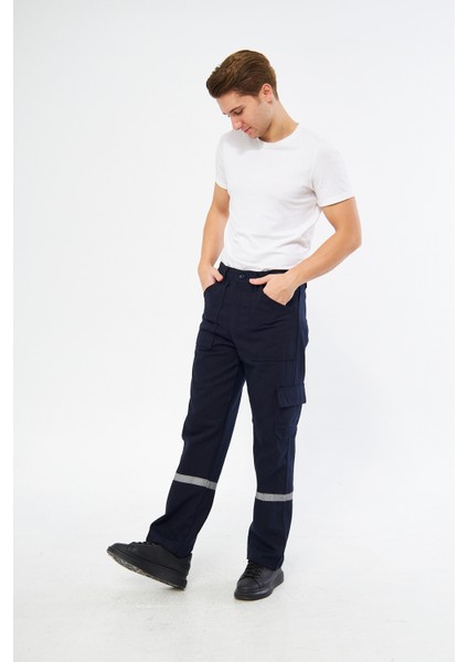 Mervem Iş Pantolonu 7/7 Gabardin %100 Pamuk Reflektörlü Kargo Cepli