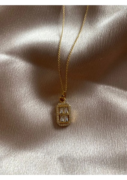Altın Kaplama Zirkon Taşlı Baget Kolye