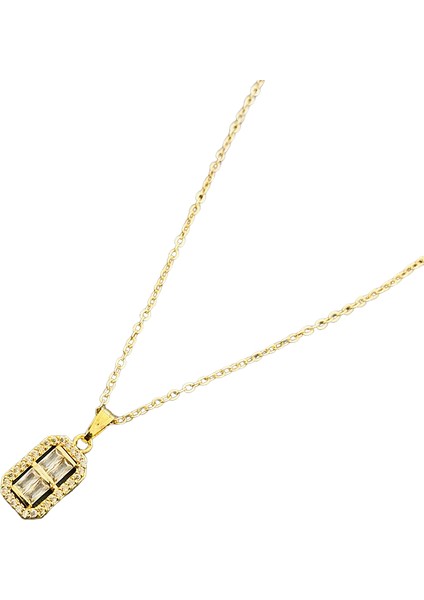 Altın Kaplama Zirkon Taşlı Baget Kolye modelleri