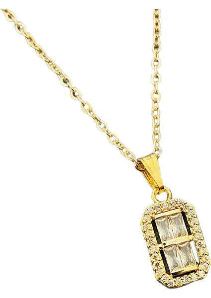 Altın Kaplama Zirkon Taşlı Baget Kolye fırsatları