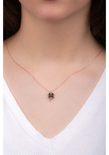 Mistik Kuvars( Topaz) Taş Yonca 925 Ayar Gümüş Rose Minimal Kolye modelleri