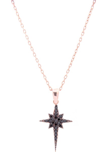 Klytk 05 4005 Zirkon Taşlı 925 Ayar Gümüş Kutup Yıldızlı Rose Küpe-Kolye Takım
