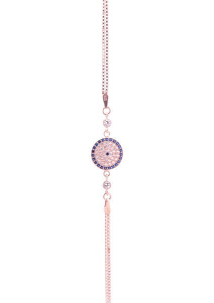 Nazar Boncuklu Zirkon Taşlı 925 Ayar Gümüş Kadın Rose Bileklik