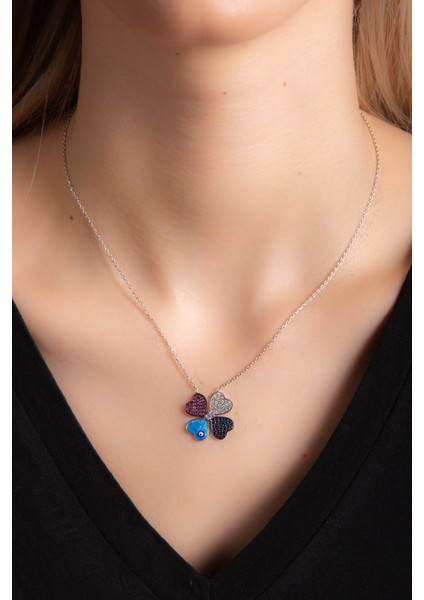 Zirkon Taşlı Mineli 925 Ayar Gümüş Yonca Küpe-Kolye Takım fiyatları