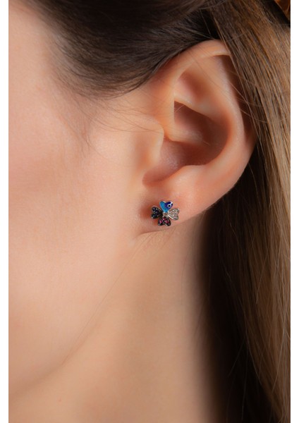 Zirkon Taşlı Mineli 925 Ayar Gümüş Yonca Küpe-Kolye Takım modelleri