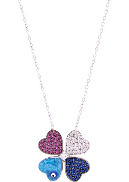 Zirkon Taşlı Mineli 925 Ayar Gümüş Yonca Küpe-Kolye Takım fırsatları