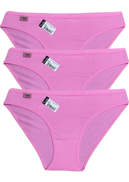 Kadın Elastan Düz Bikini Külot Pembe 3'lü Paket