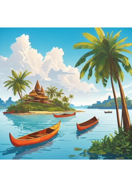 Renkli Baskılı Sayılarla Boyama Hobi Seti Çerçeveli 60 x 75 cm Ada ve Tatil