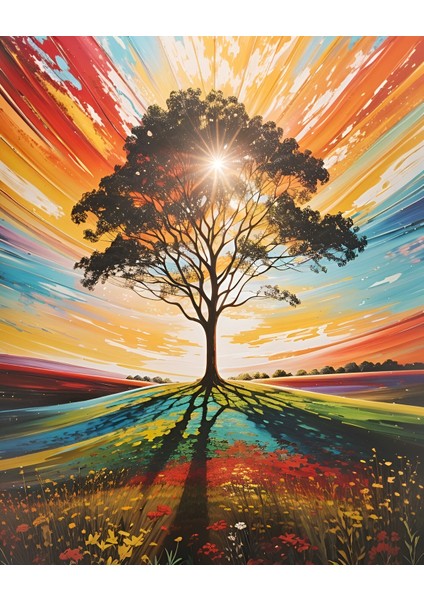 Renkli Baskılı Sayılarla Boyama Hobi Seti Çerçeveli 60 x 75 cm Ağacın Yansıması