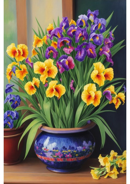 Renkli Baskılı Sayılarla Boyama Hobi Seti Çerçeveli 60 x 75 cm Vazodaki Çiçekler
