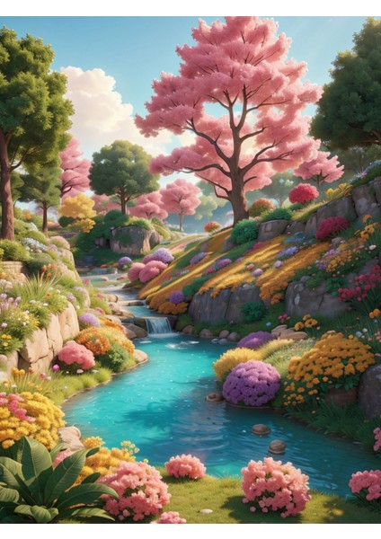Kopya Renkli Baskılı Sayılarla Boyama Hobi Seti Çerçeveli 60 x 75 cm Sakin Vadi
