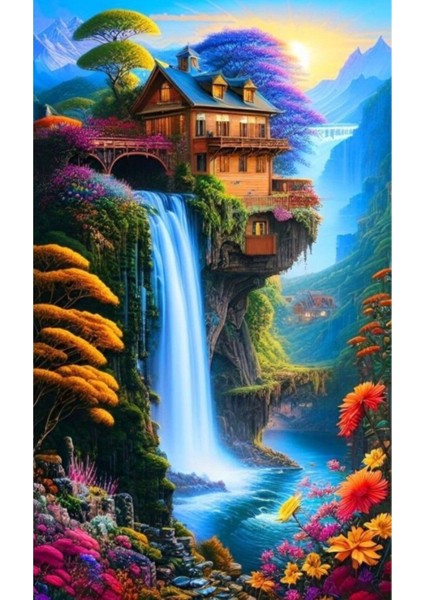 Renkli Baskılı Sayılarla Boyama Hobi Seti Çerçeveli 60 x 75 cm Şelale