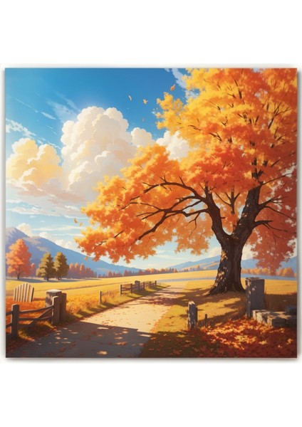 Renkli Baskılı Sayılarla Boyama Hobi Seti Çerçeveli 60 x 75 cm Yanlız Ağaç 2