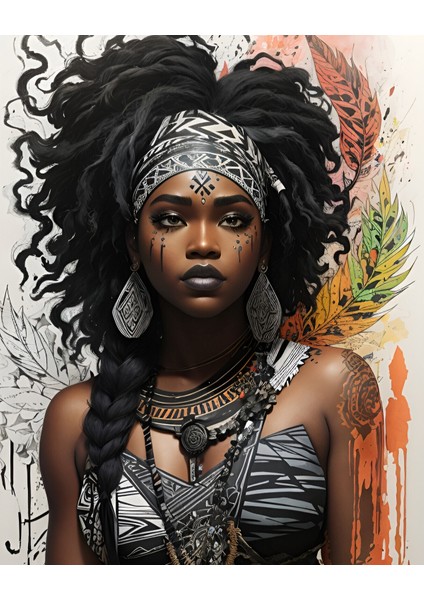 Renkli Baskılı Sayılarla Boyama Hobi Seti Çerçeveli 60 x 75 cm Afrika Güzeli 1