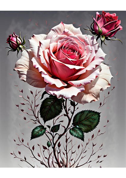 Renkli Baskılı Sayılarla Boyama Hobi Seti Çerçeveli 60 x 75 cm Pembe Gül